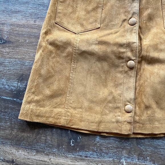 Monki Tobacco Suede Button A-Line 70s Skirt Size 6 - Picture 6 of 13